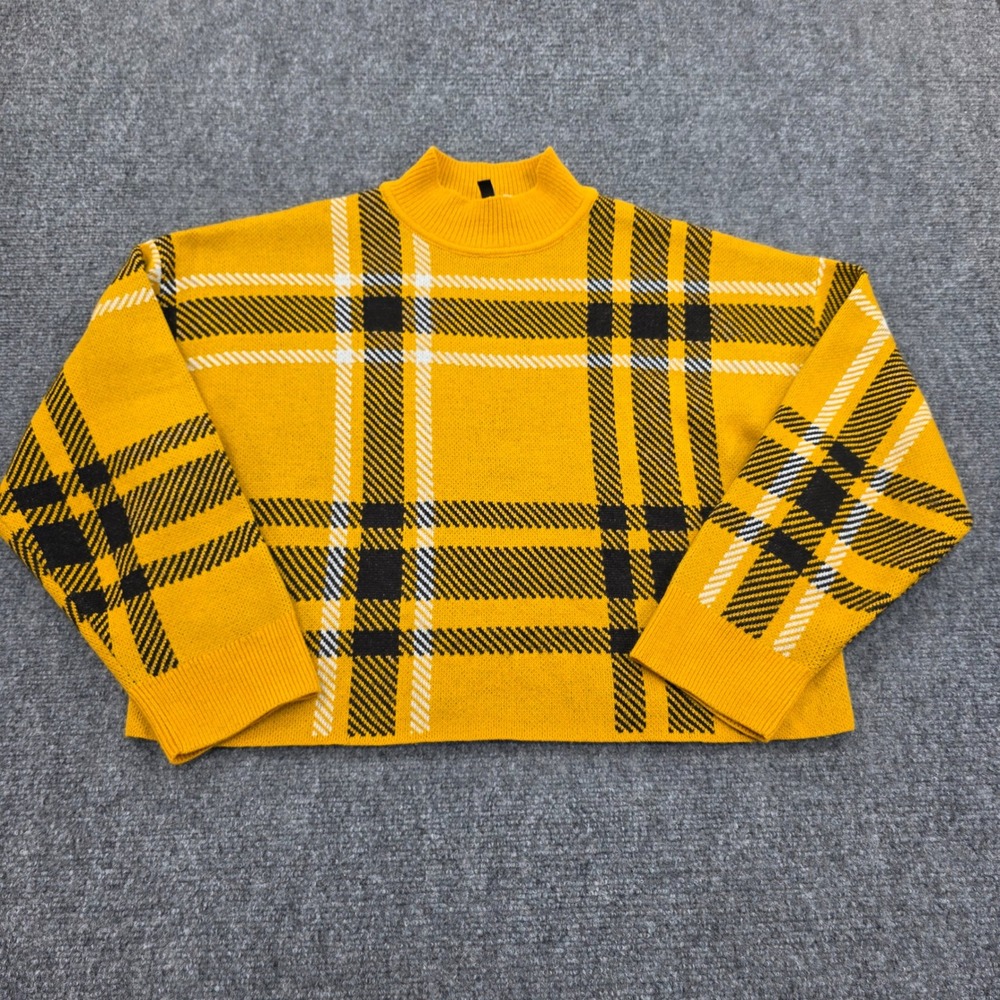 H&M Divided Yellow Plaid Mock Neck Cropped Sweater Women's Size‎ M Winter